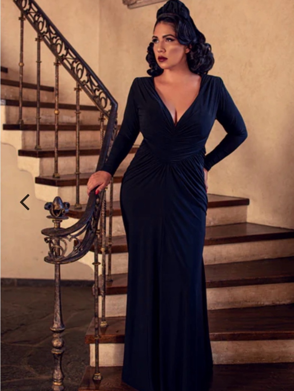 Art Deco Ruched Gown in Black